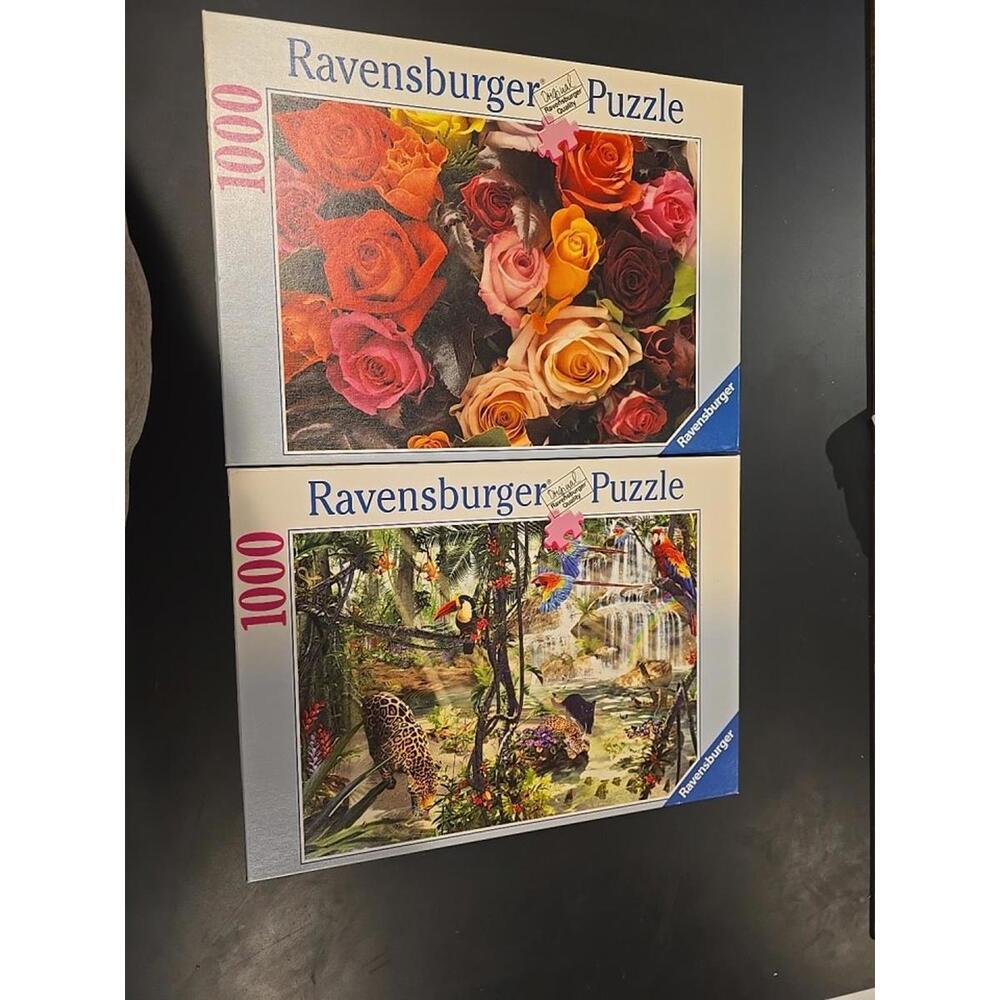 2 RAVENSBURGER Puzzles A Rosy Bunch & Tropical Impressions
